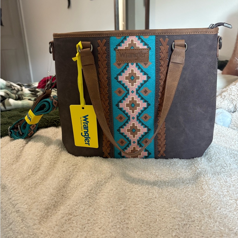 Wrangler Brown and Teal Tote Bag